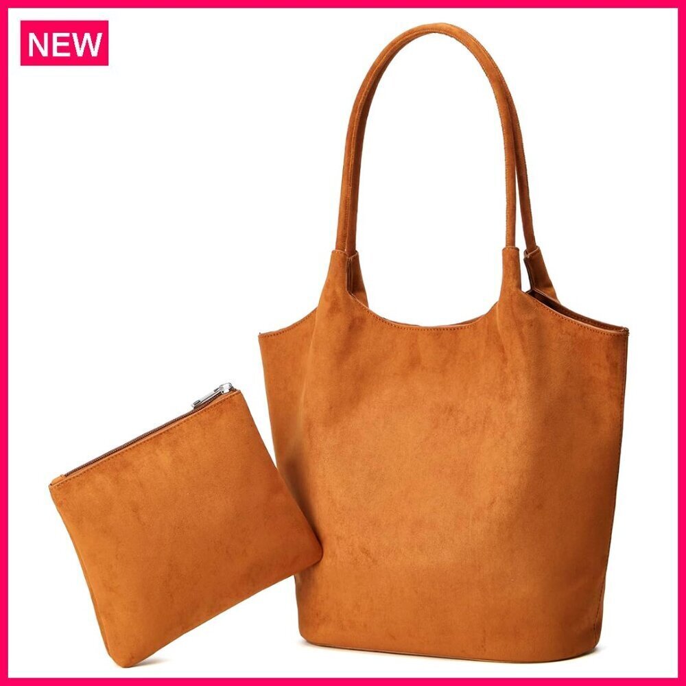 Large Faux Suede Shoulder Bag Bucket Tote Purse Spacious Commuter Handbag